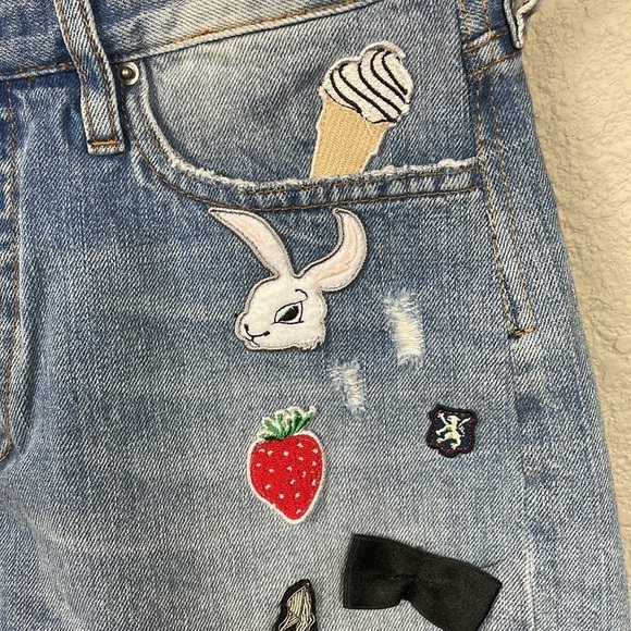 Mauro Grifoni Patched Denim Cut Off Shorts High Rise Italy Button Fly Sz 28 - Picture 2 of 12